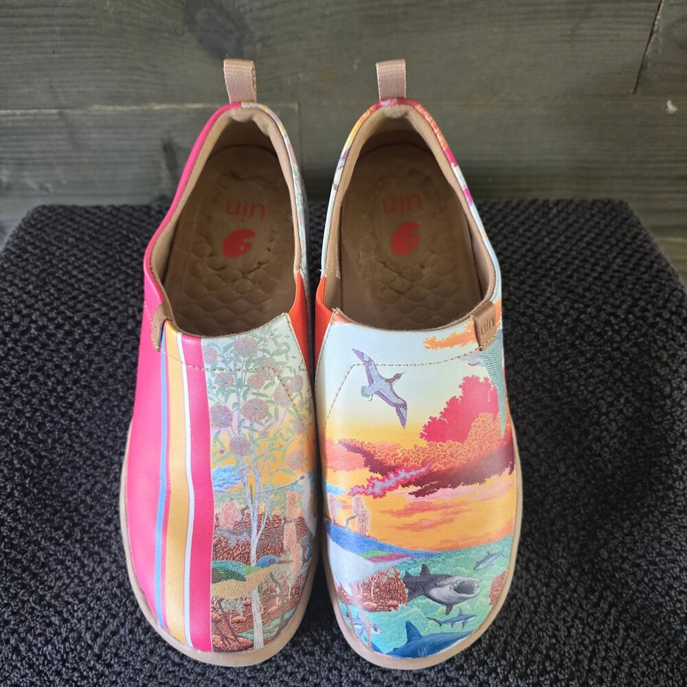 UIN Women’s Slip On Shoes Size 7.5 Colorful Ocean Art Shark Bird Casual Flats